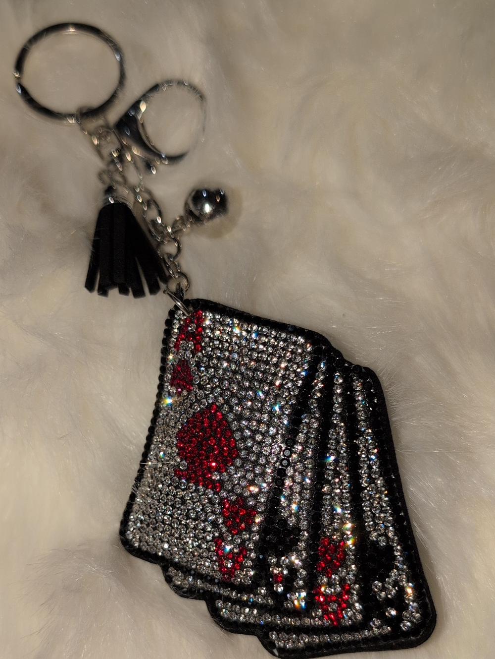 Crystal Ace Card Fan Keychain Bag Charm in Black and Red